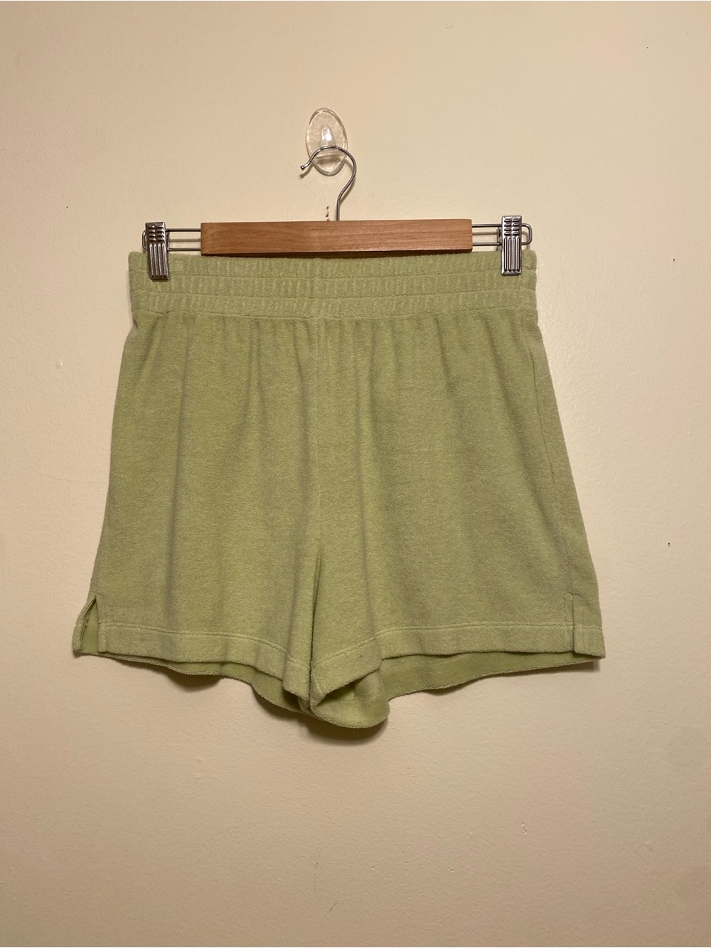 Reformation Light Green Terry Lounge Shorts. Size S